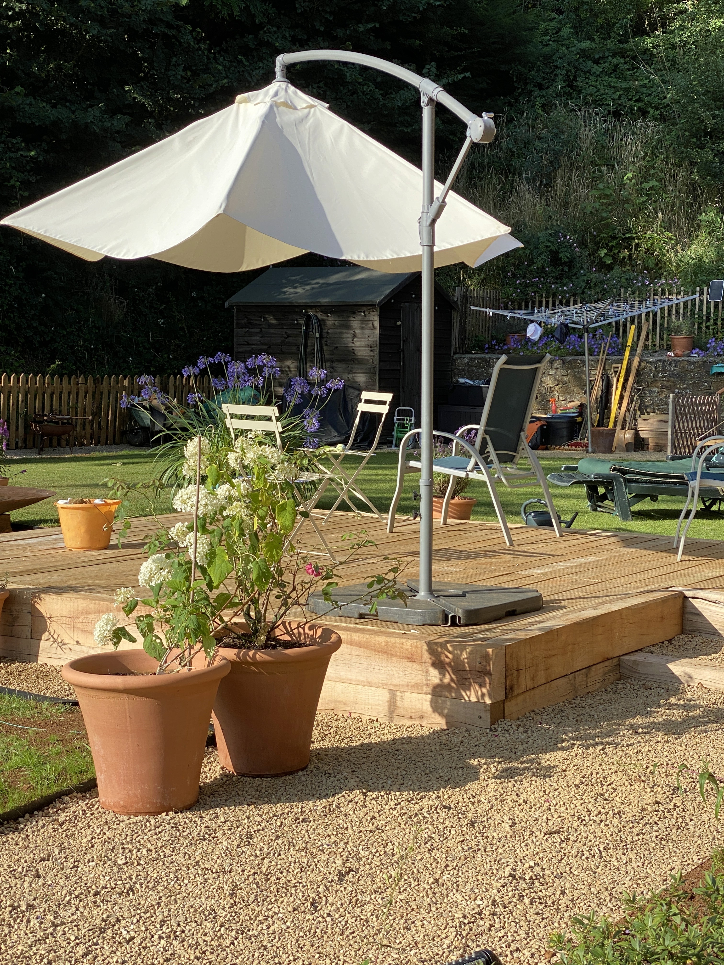 Decking with pergola and evening lighting