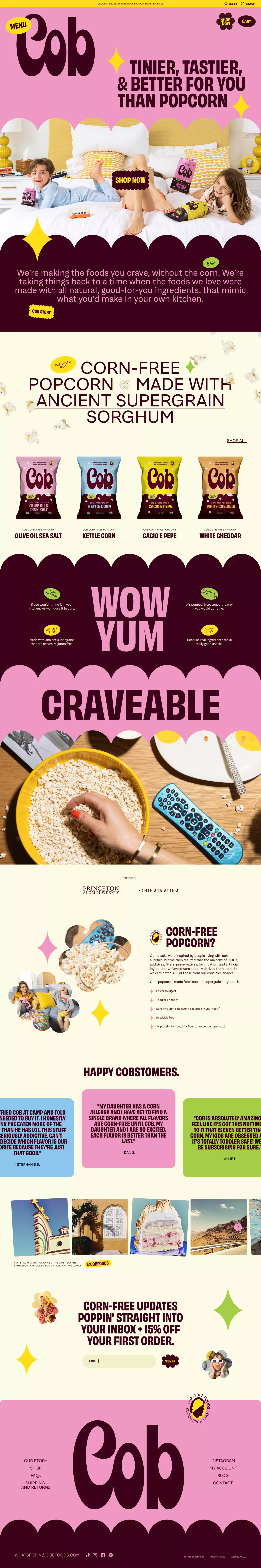 COB - CORN-FREE FOOD & SNACKS – Cob landing page screenshot showcasing Food & Drinks and Ecommerce design