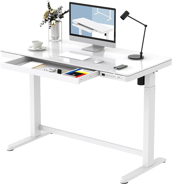 Bring a touch of elegance to your setup with the glass standing desk, ideal for daily use.