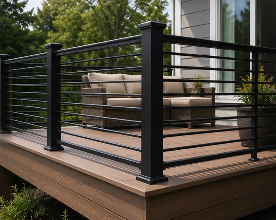 Finished deck with railing and table