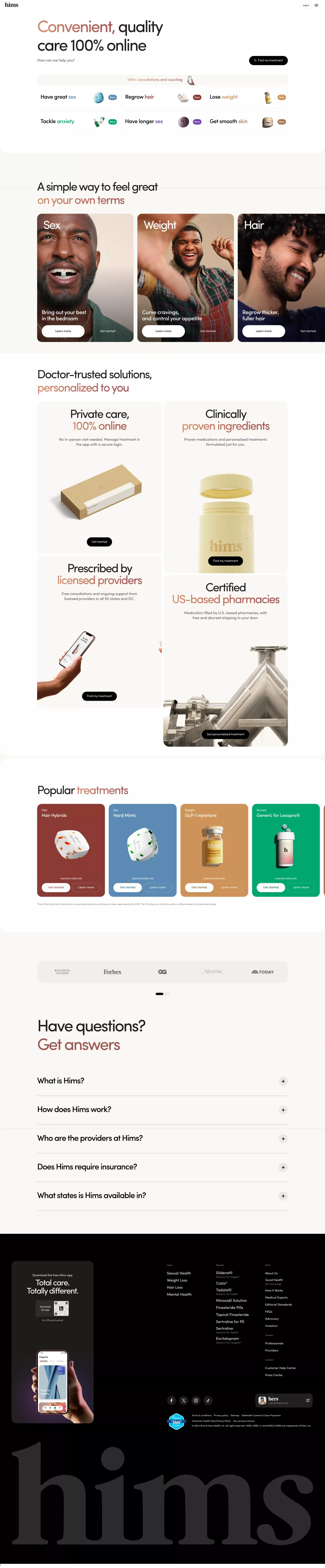 Telehealth for a healthy, handsome you landing page screenshot showcasing Health & Fitness and Tech design