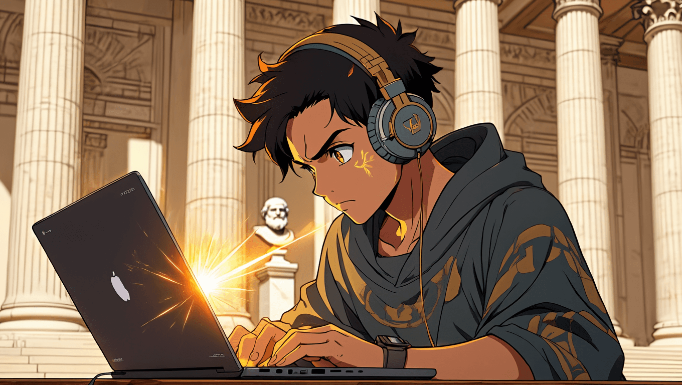 Student using a laptop with a modern, clean interface for studying
