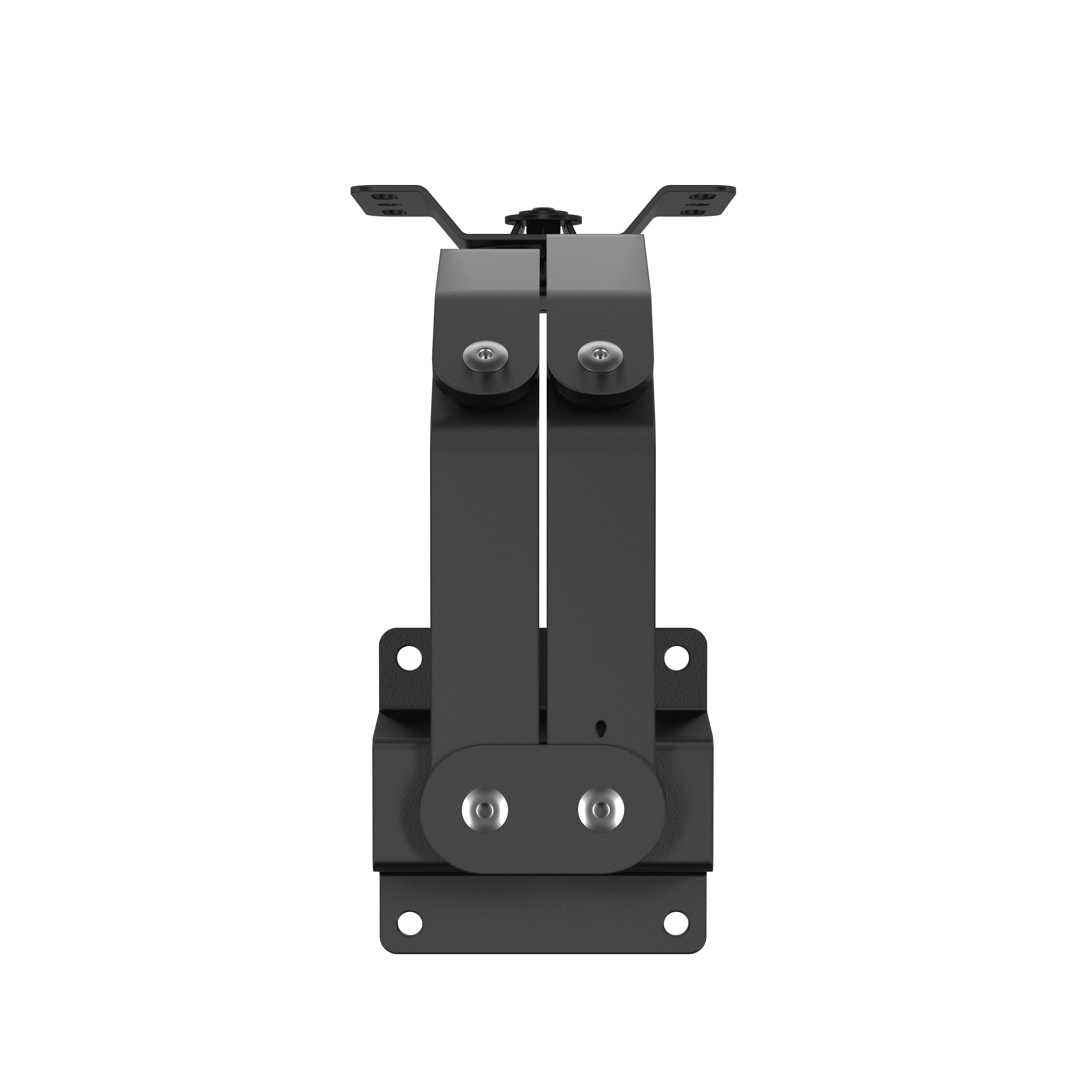 Adjustable black metal bracket with pivot points
