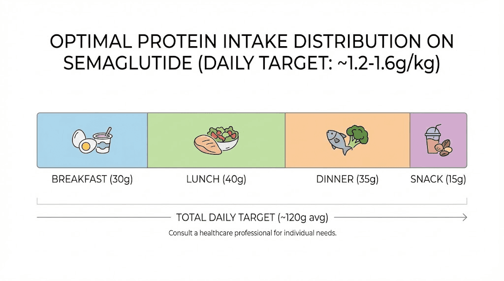 Daily protein distribution chart for semaglutide users showing per-meal targets