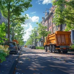 Garbage truck in street