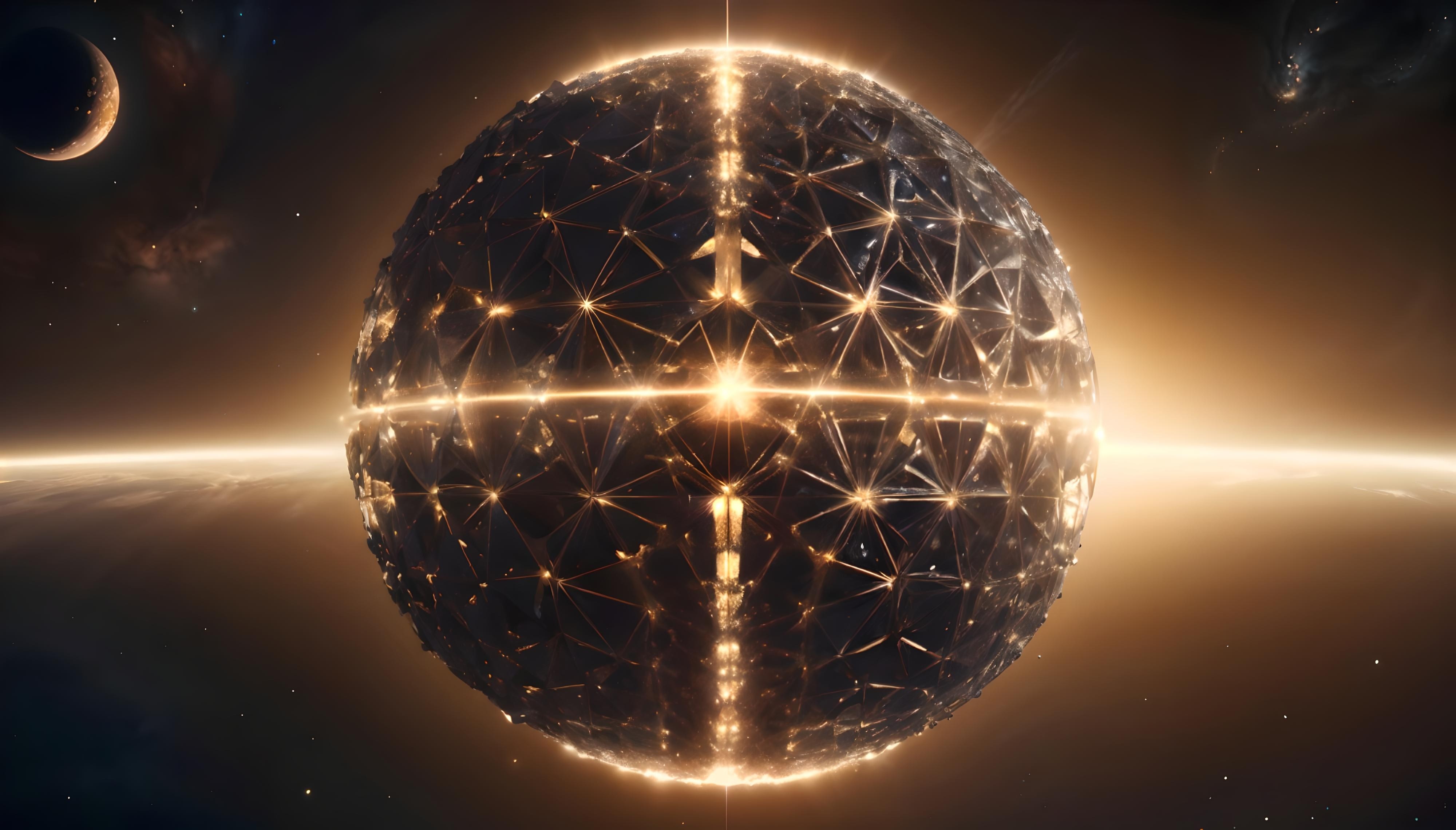 An image of a Dyson Sphere energy harvesting megastructure floating in deep space.