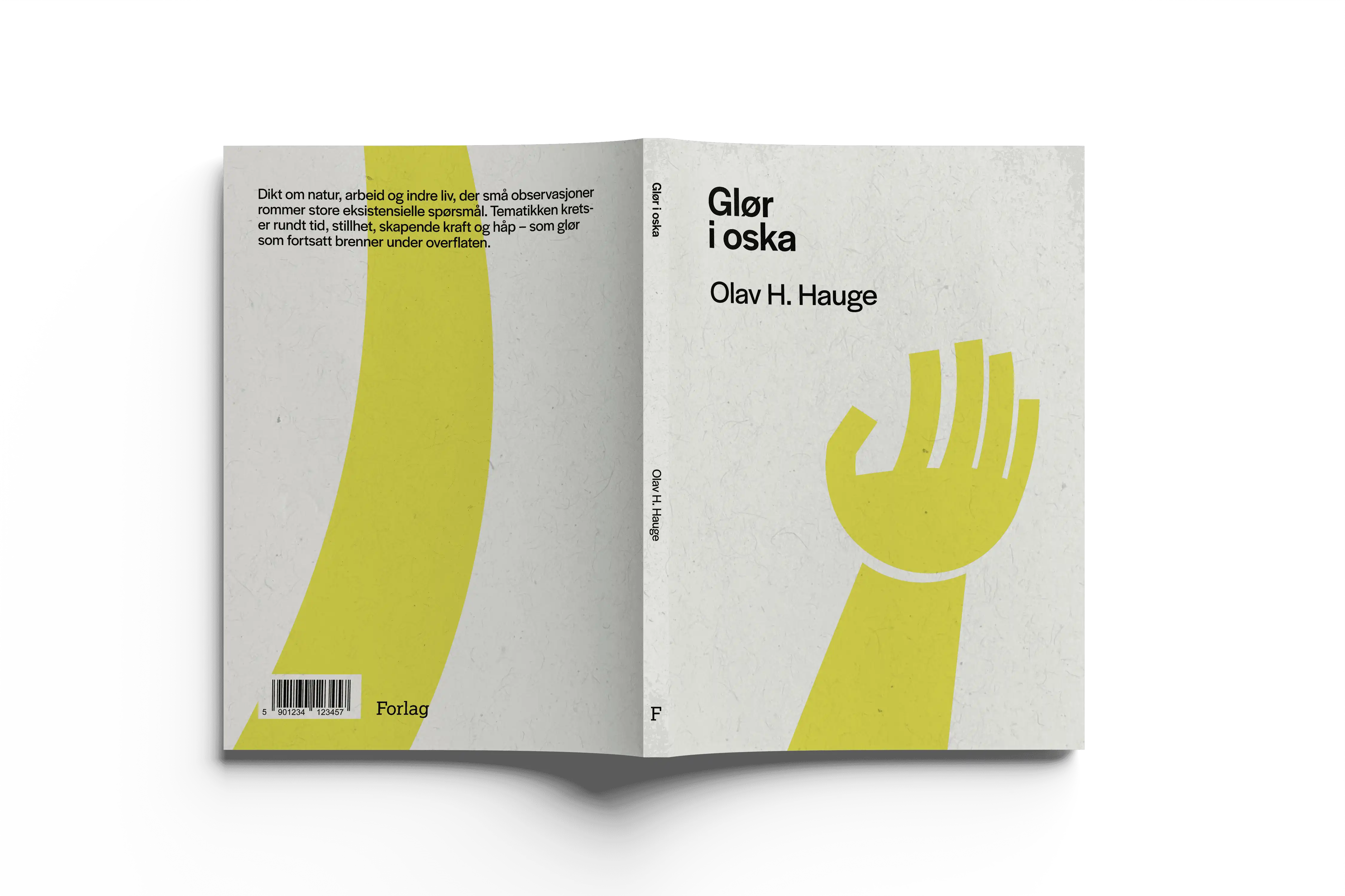 bokserie omslag design for "Glør i oska" av Olav H. Hauge, illustrert med gule hender