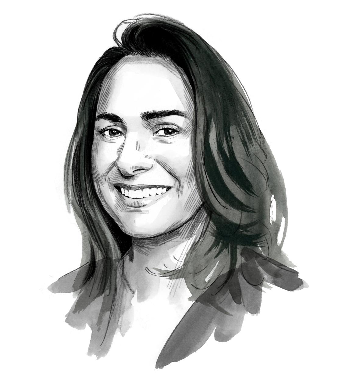 illustration of a woman with long hair, smiling.