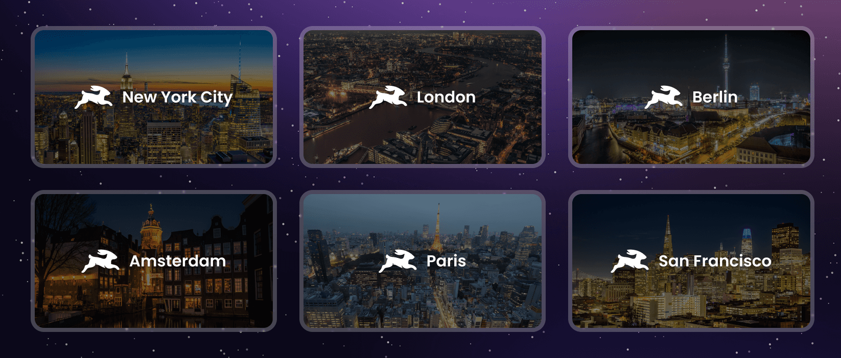 New York City, London, Berlin, Amsterdam, Paris, San Francisco
