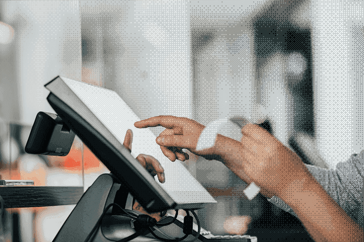 Checkout interaction with a receipt in hand.