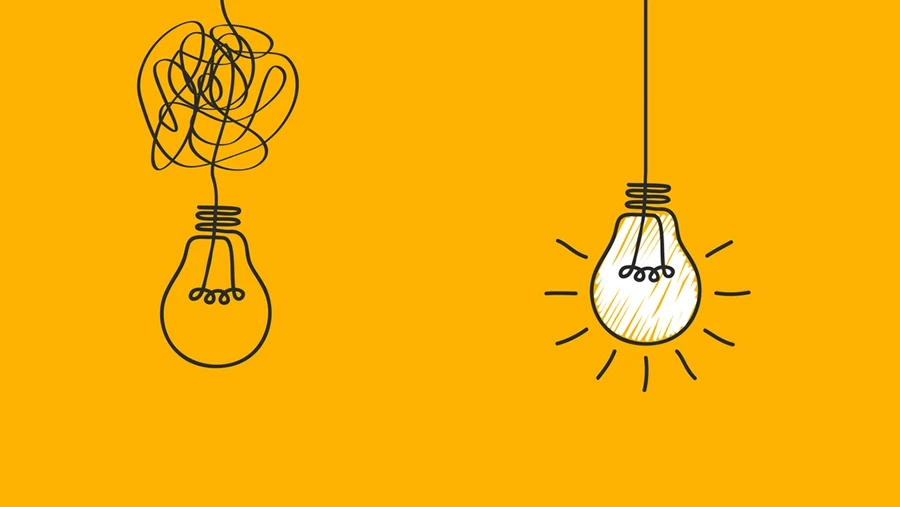 Drawing of two lightbulbs on a yellow background.