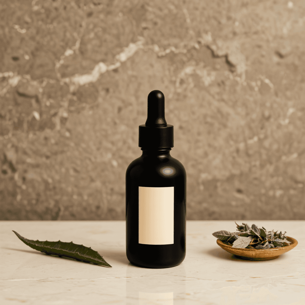 product photography of a bottle of premium skincare serum