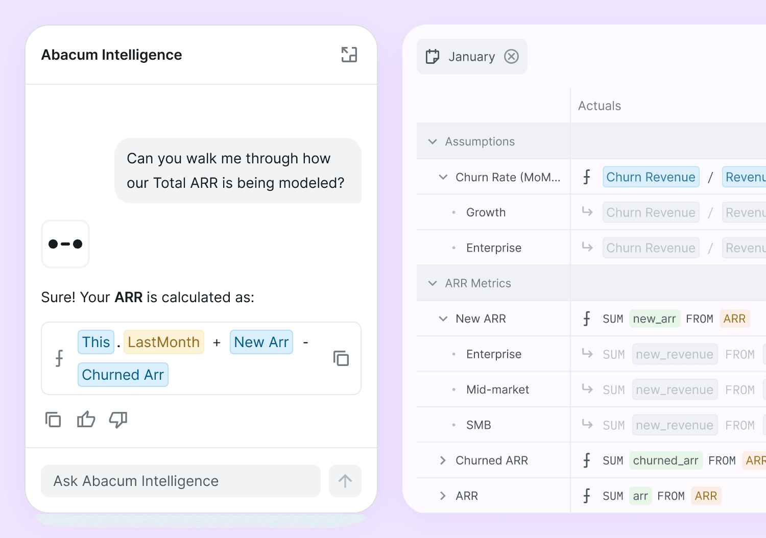 Dashboard showing the planning capabilities of Abacum
