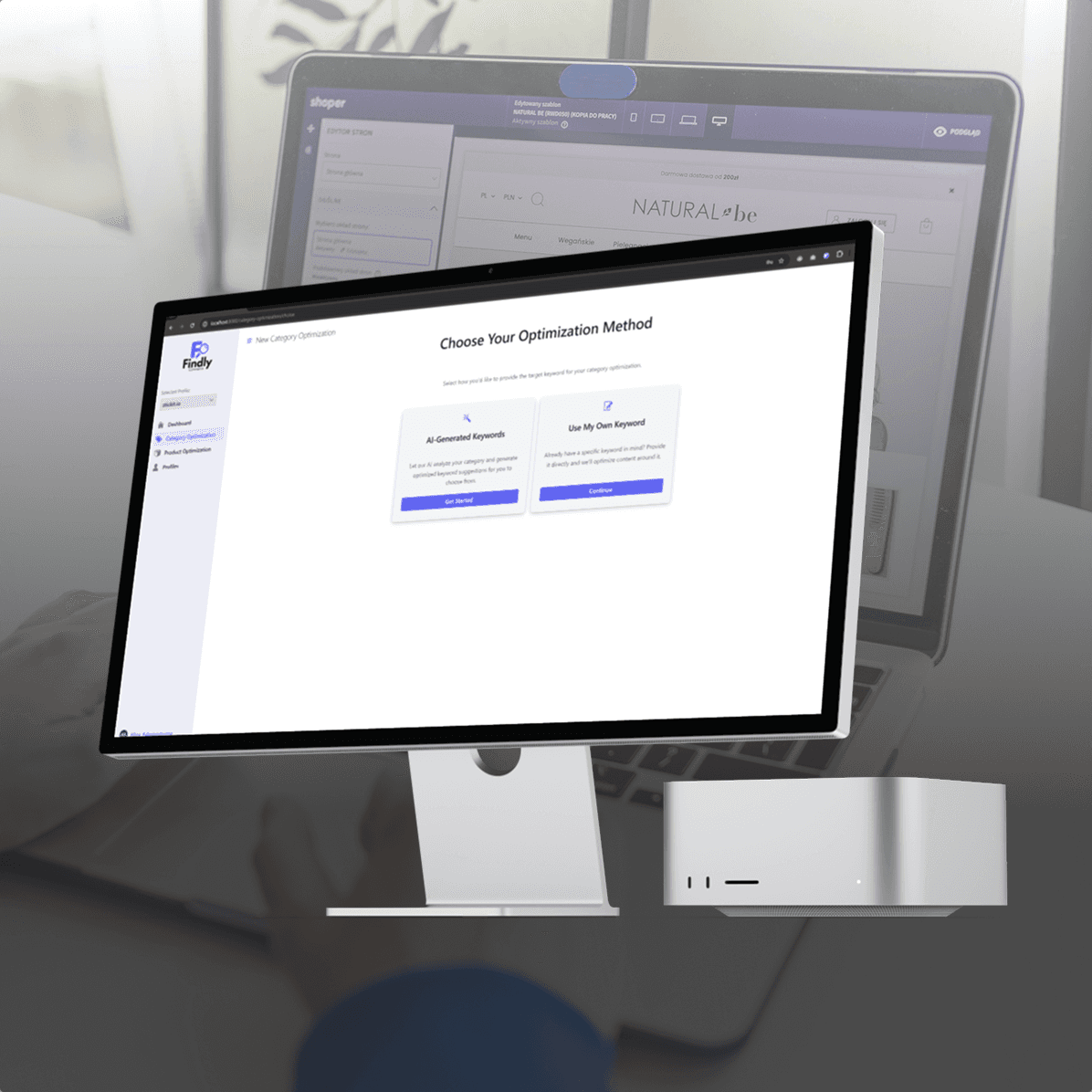 A large orange truck driving down a dirt road