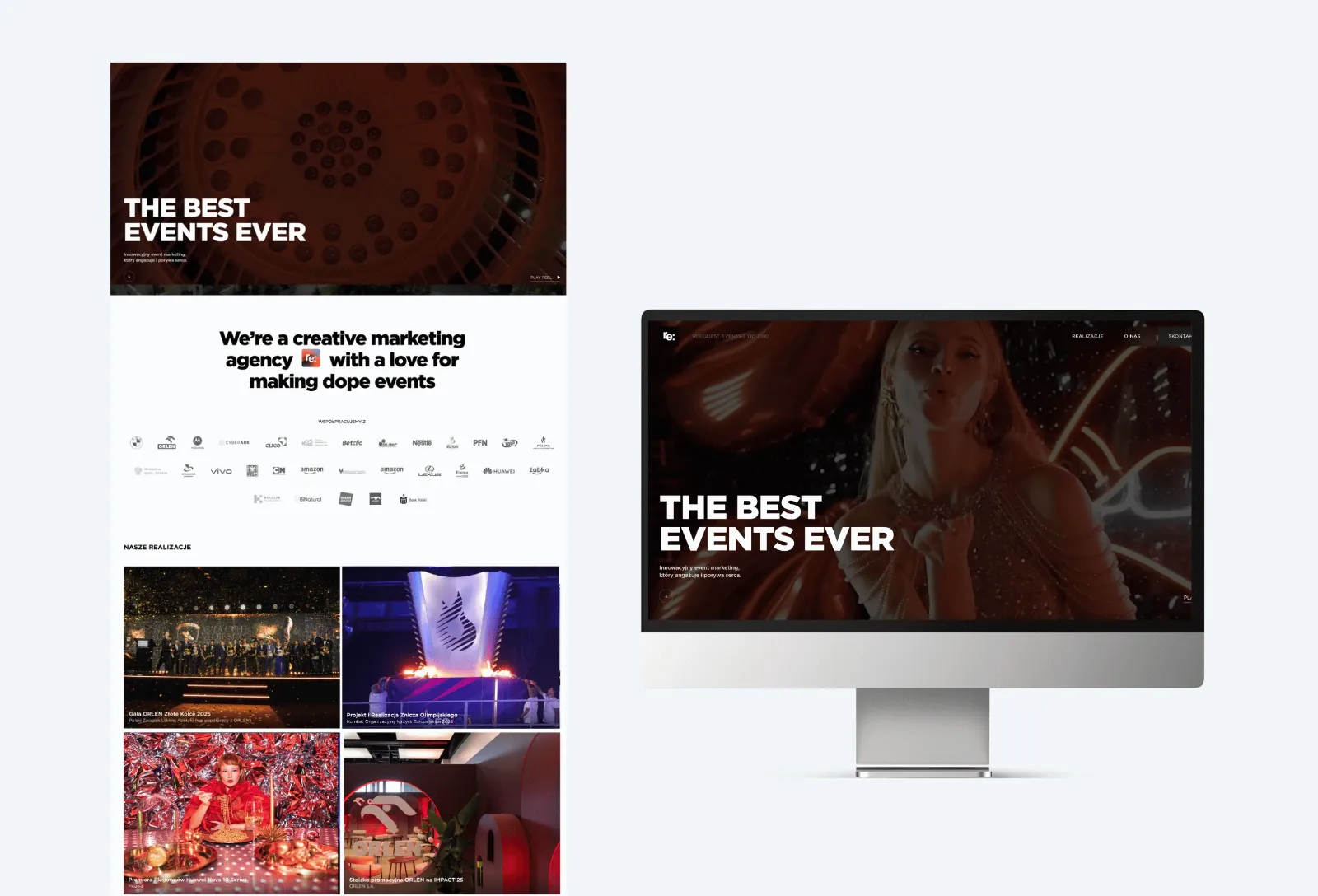Reequest Events website, homepage on desktop and smartphone