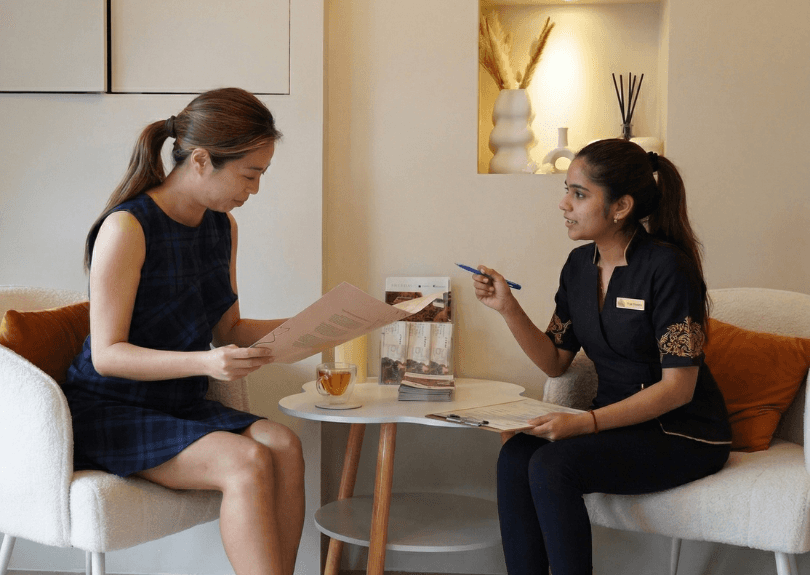 Woman receiving cosmetic skin treatment