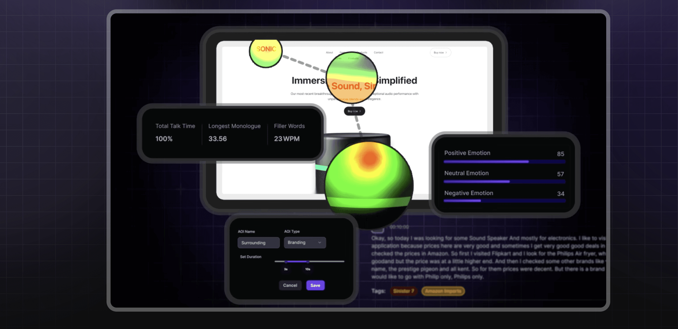 Eye Gaze tracking being done in a website landing page and insights are given with emotion in Deode Dashboard.
