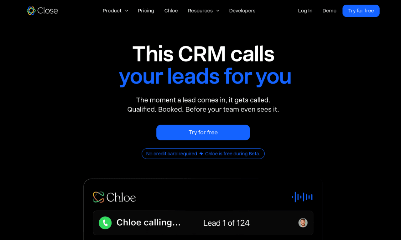 Close CRM landing page