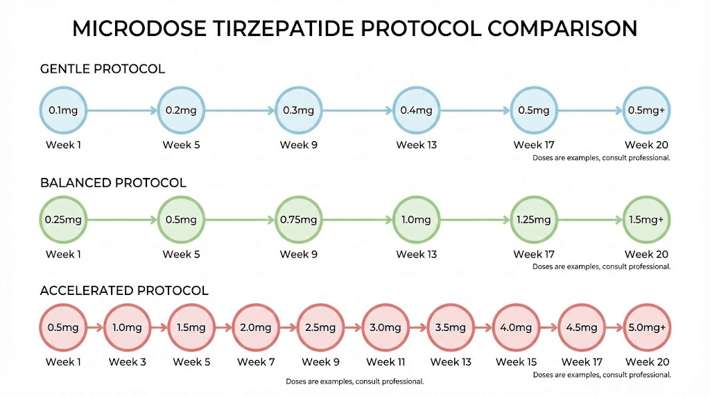 Three microdose tirzepatide protocols compared side by side