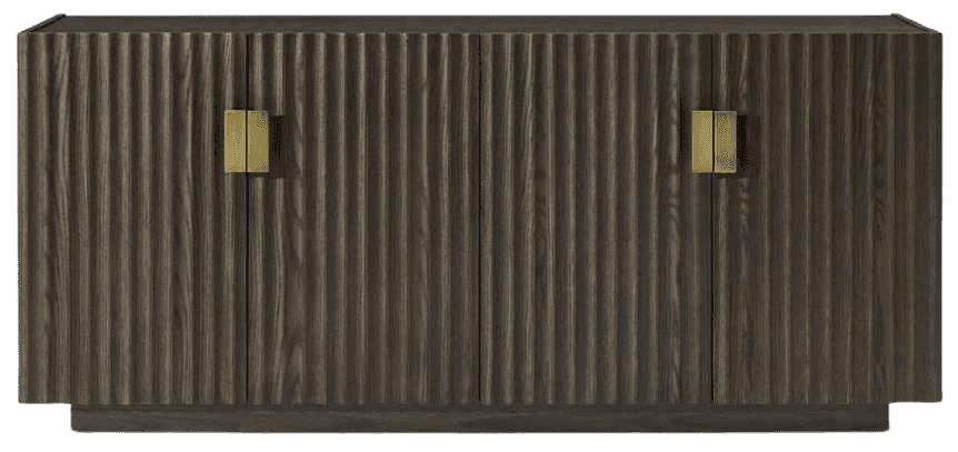 Modern wooden sideboard cabinet with textured doors and metal handles