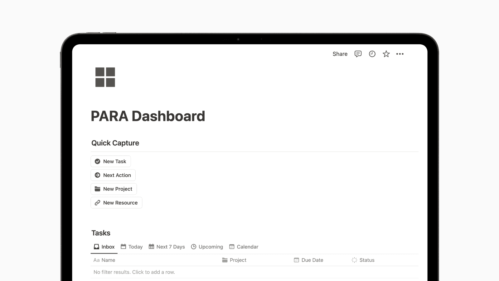 PARA Dashboard Notion Template