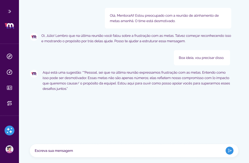 Chat de conversa com a Mentora