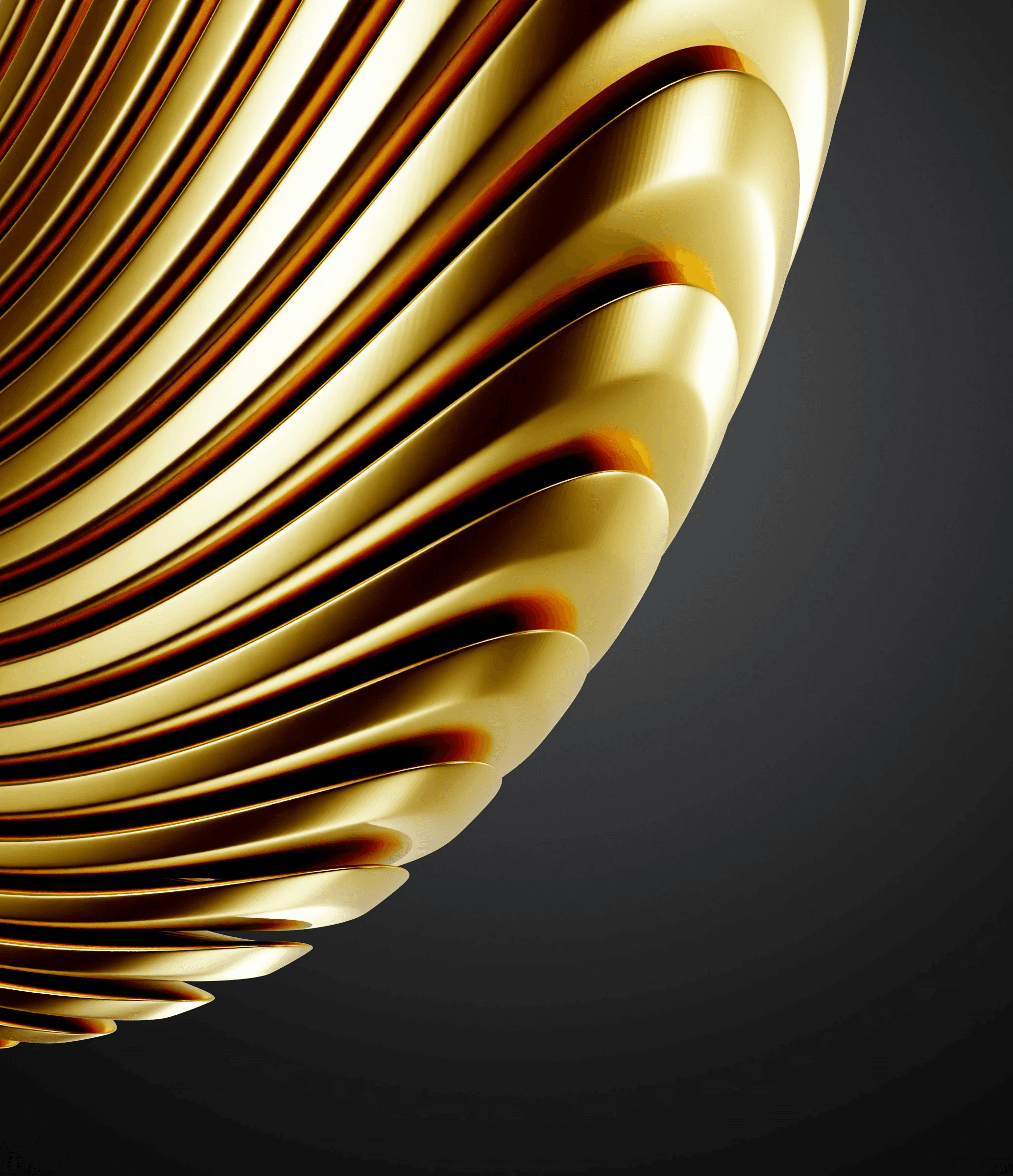 a golden object with wavy lines on a black background
