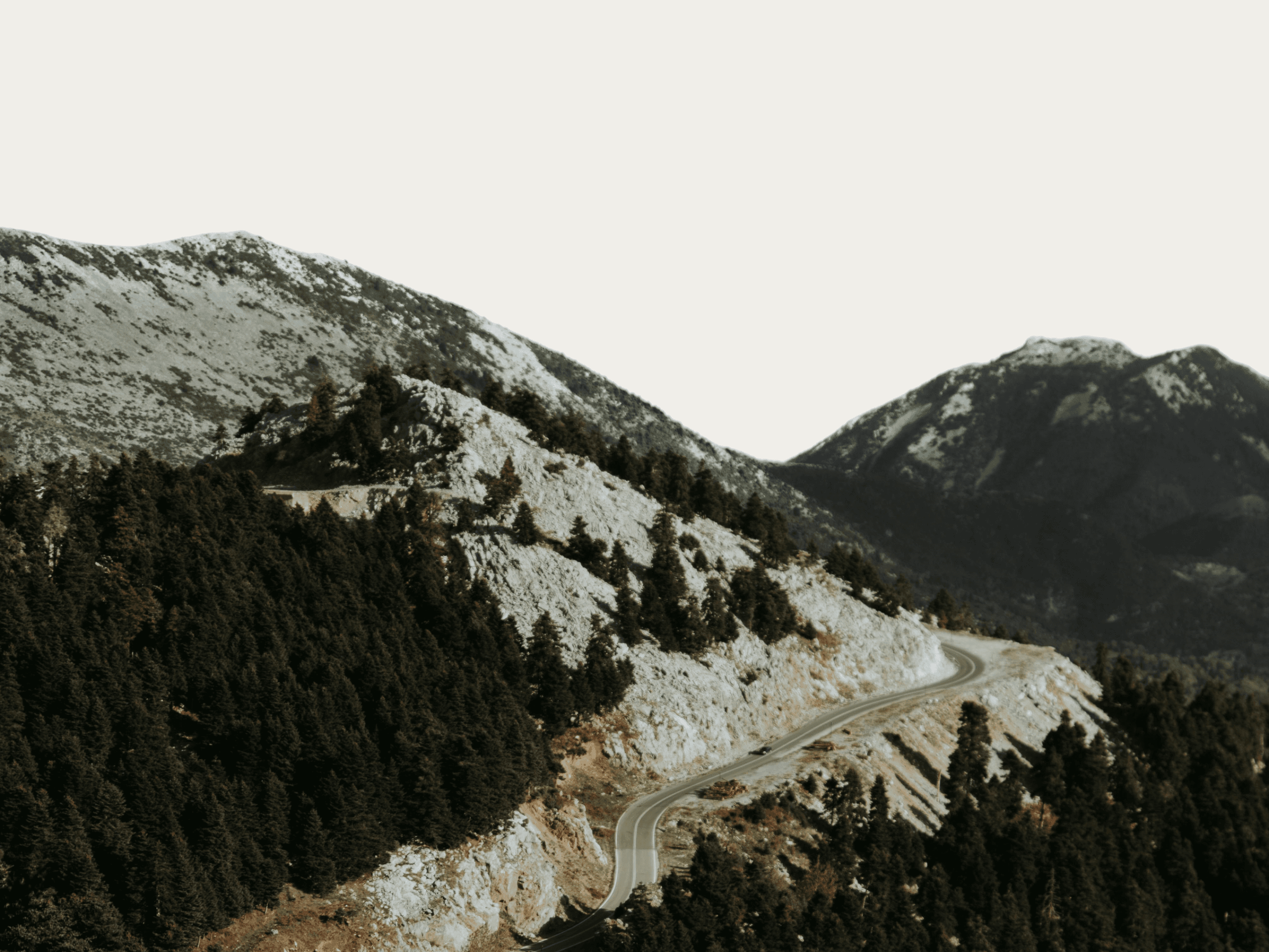 Mountain landscape with forested slopes and rocky terrain