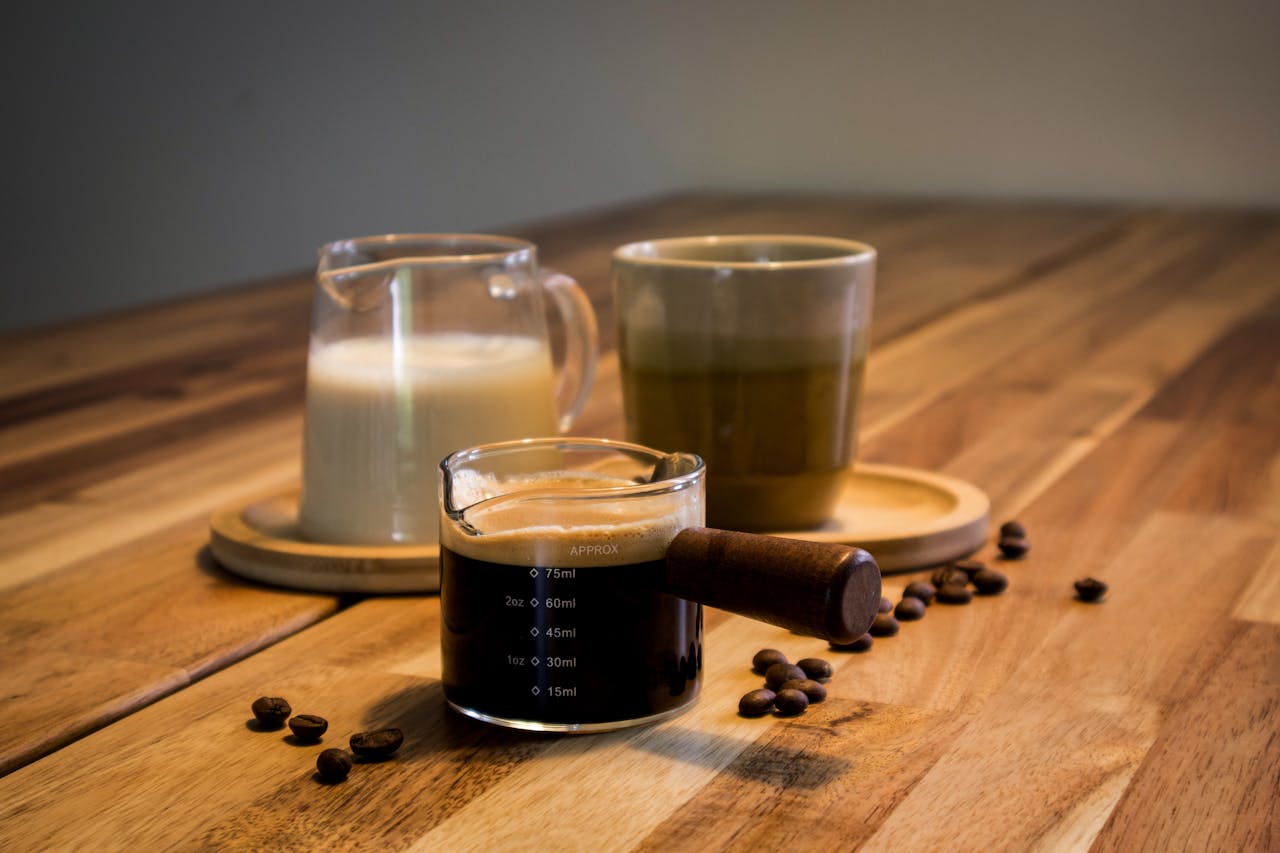 Espresso and milk prepared for specialty coffee brewing