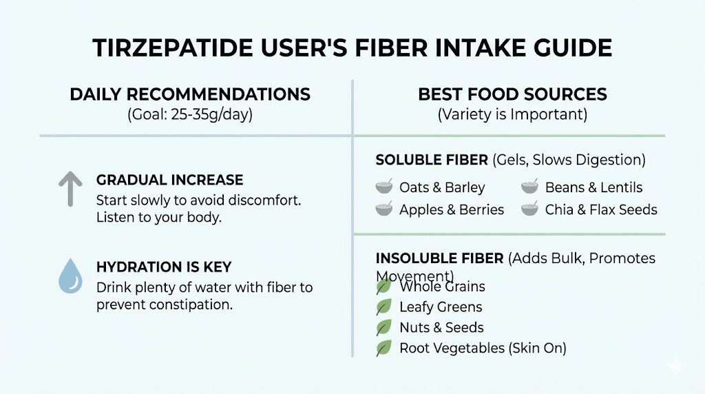 Fiber intake guidelines chart for people taking tirzepatide
