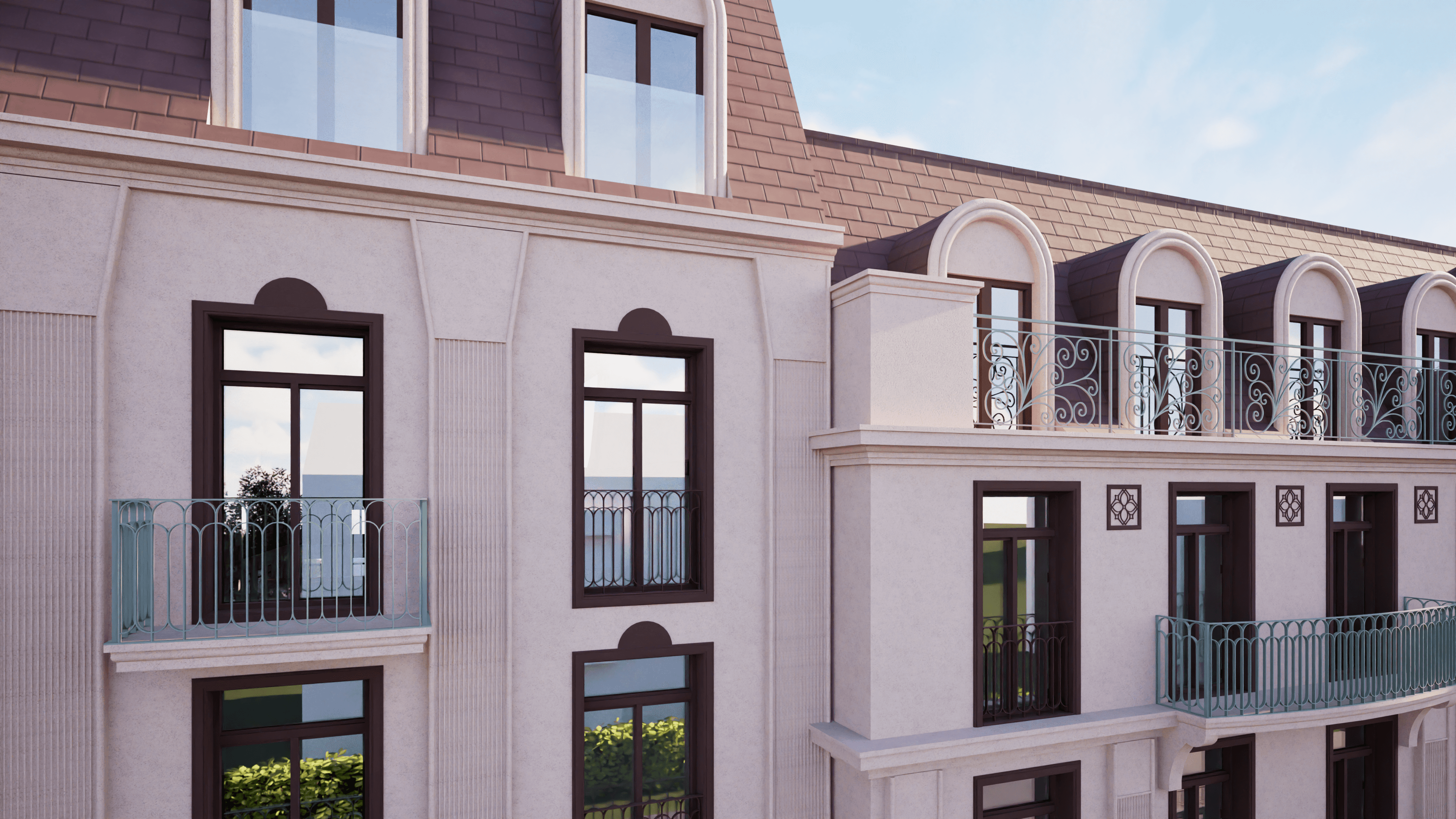 Buede takvinduer og naturmaterialer på øverste etasje i HasleHaven