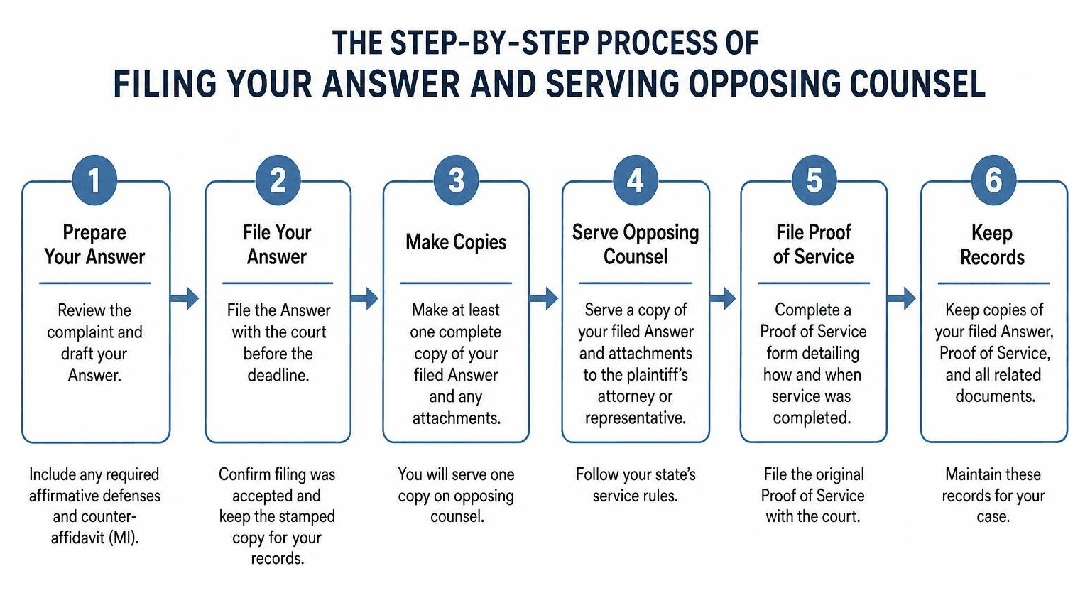 The step-by-step process of filing your Answer and serving opposing counsel