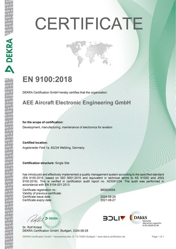 EN 9100:2018 certificate.