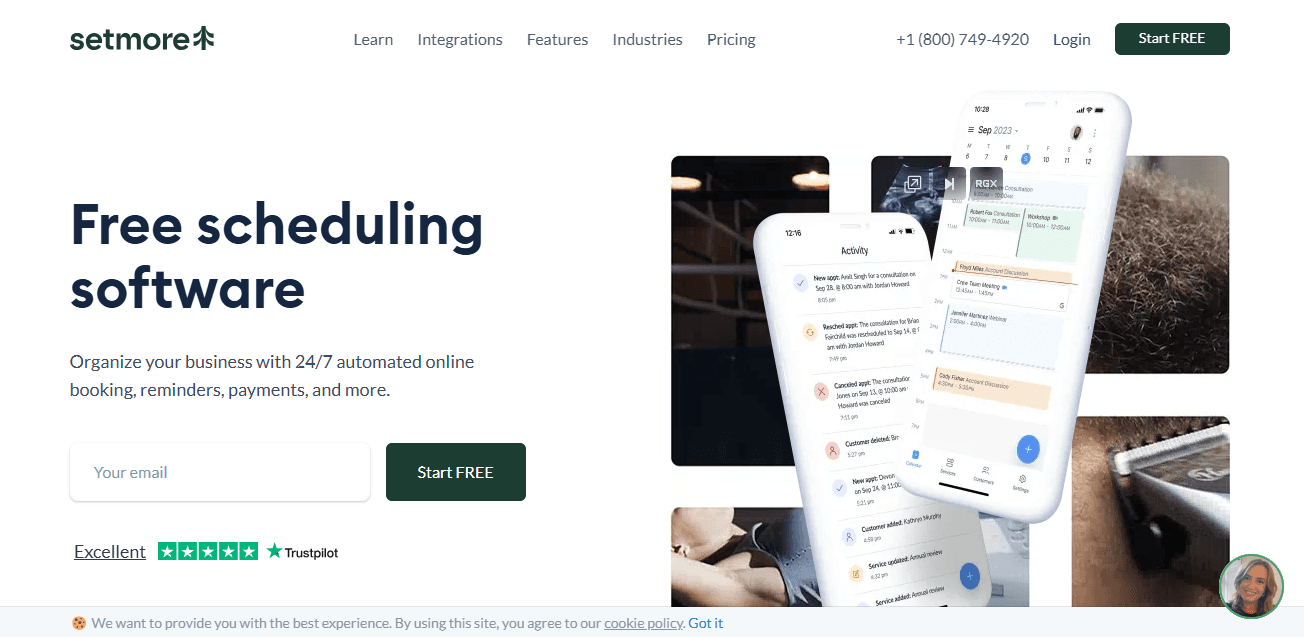 Screenshot of Setmore homepage