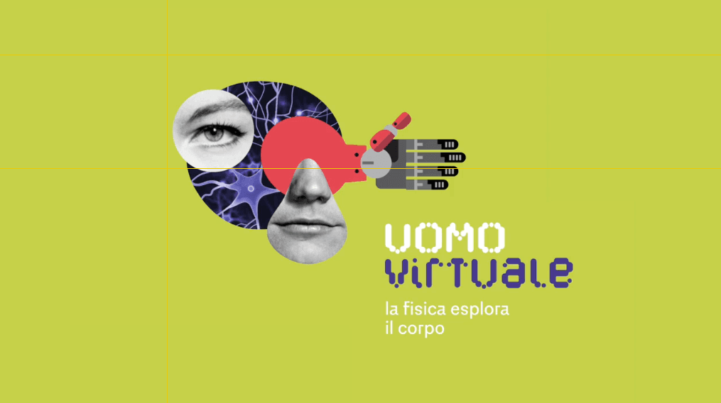 A mechanical hand, an eye, a nose and a mouth, some neurons on a green background. The image tries to depict a virtual human.