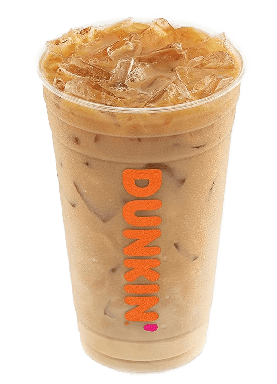 A Dunkin’ Iced White Mocha featuring smooth espresso, velvety white chocolate flavor, and chilled milk over ice.