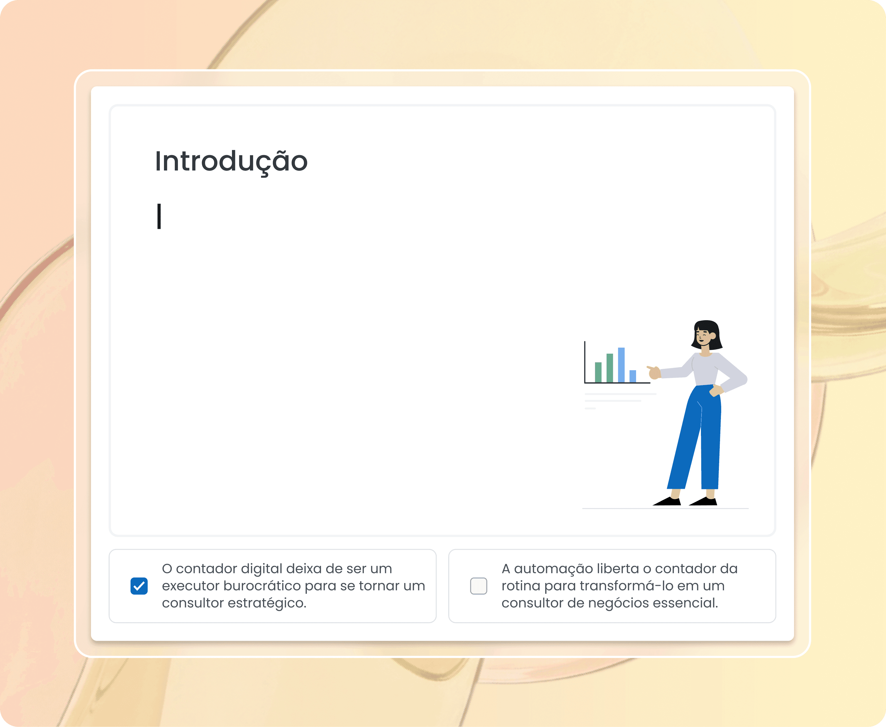 tela de apresentação de slides contendo o título 'Introdução' e uma ilustração de uma pessoa ao lado de um gráfico de crescimento.
