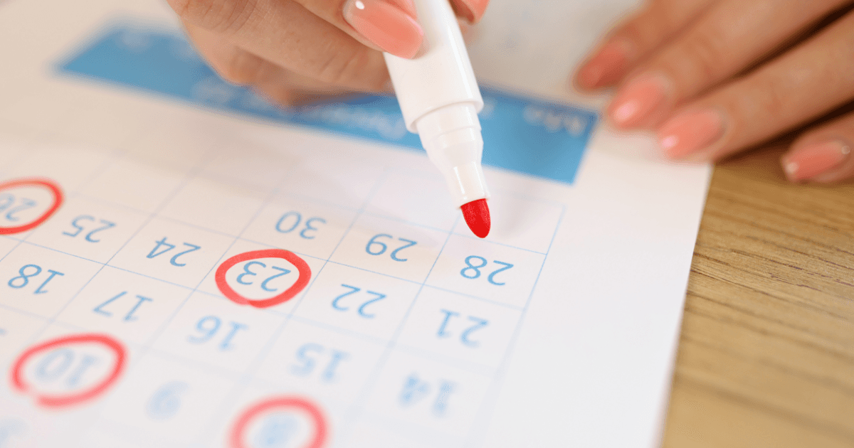 A calendar with marked dates.