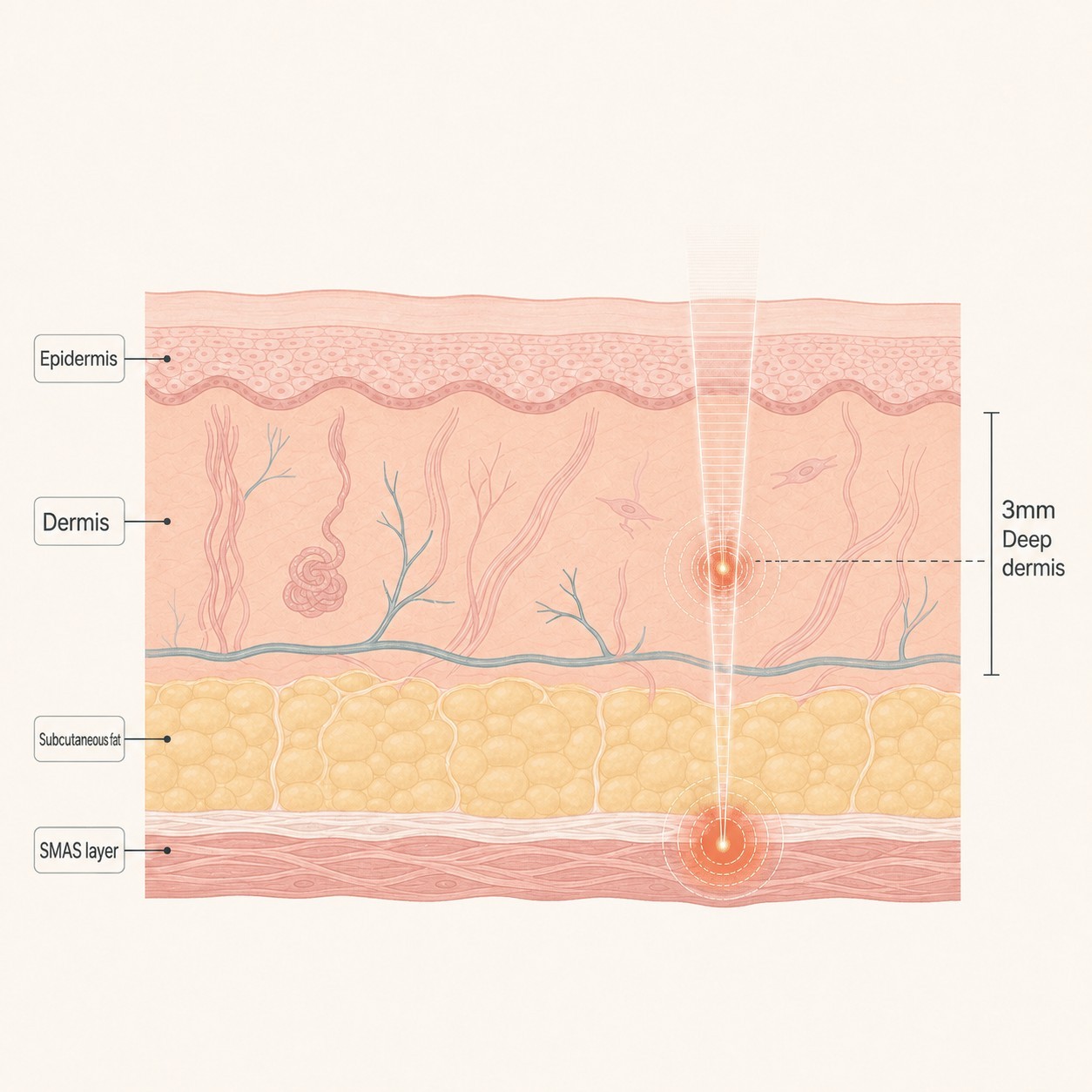 How deep the heat travels: epidermis, dermis, and the SMAS layer