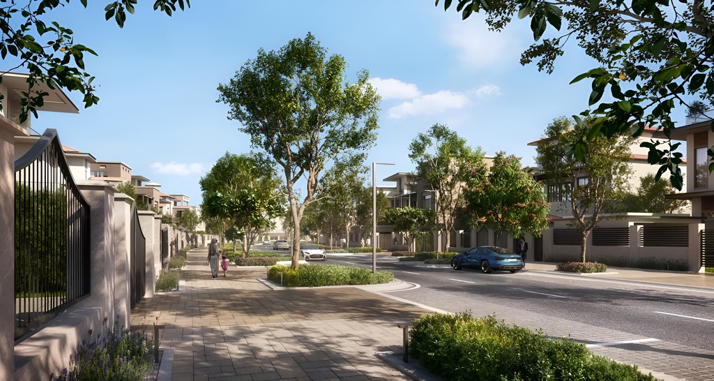 A city park rendering titled "Wadeem" by Modon, showcasing green spaces and urban surroundings.