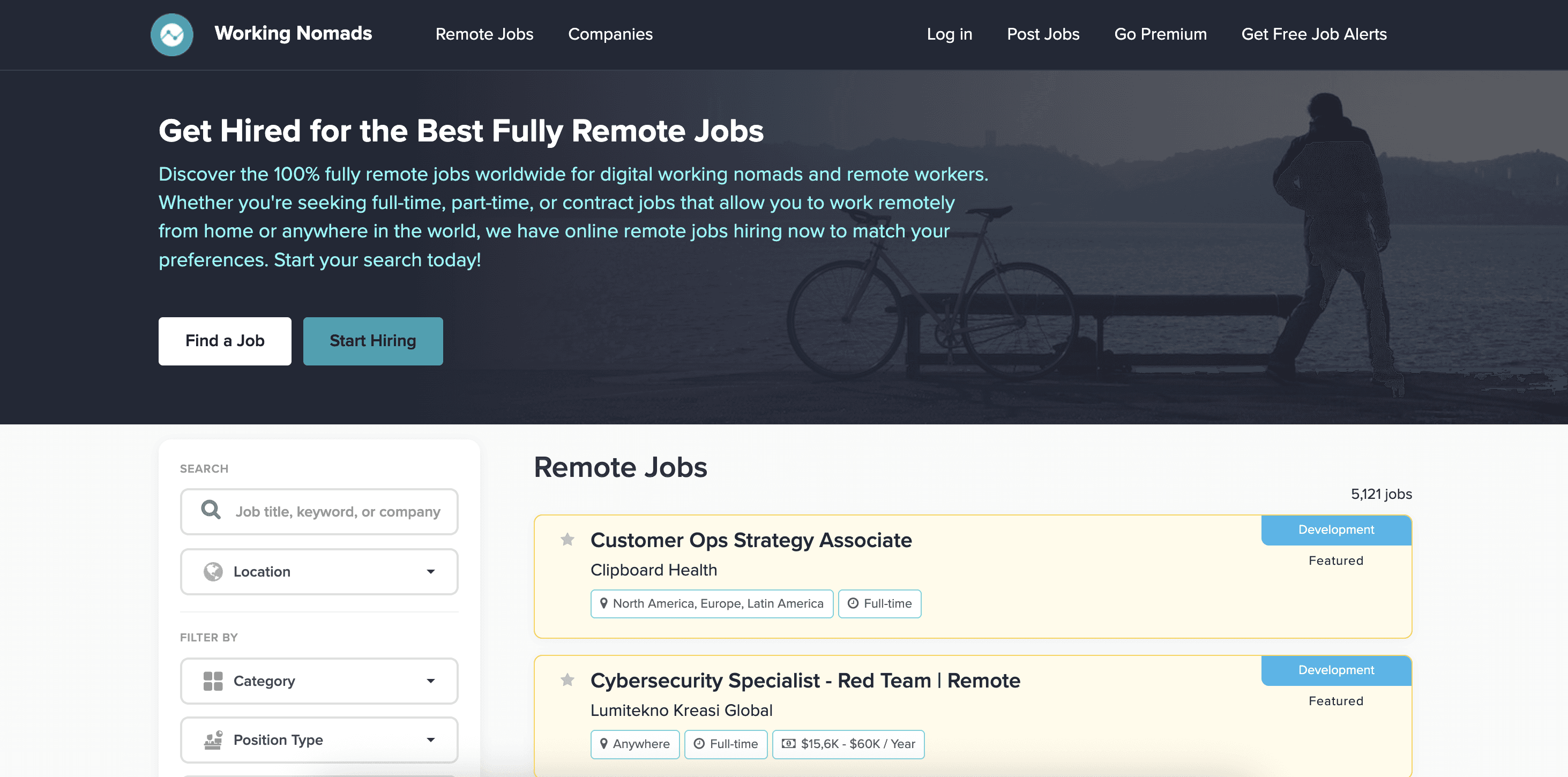 Working Nomads homepage