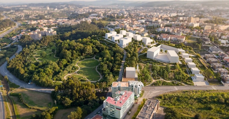 A birdview render of Alto Jardins project in Maia, Portugal. A project by Âncora Investments.