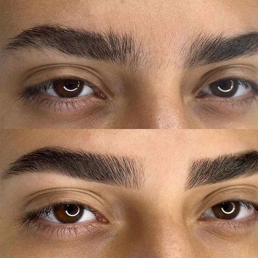 Crop view of male eyebrows, before and after the procedure