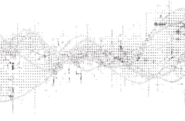 Abstract white dots on a black background forming a wave pattern