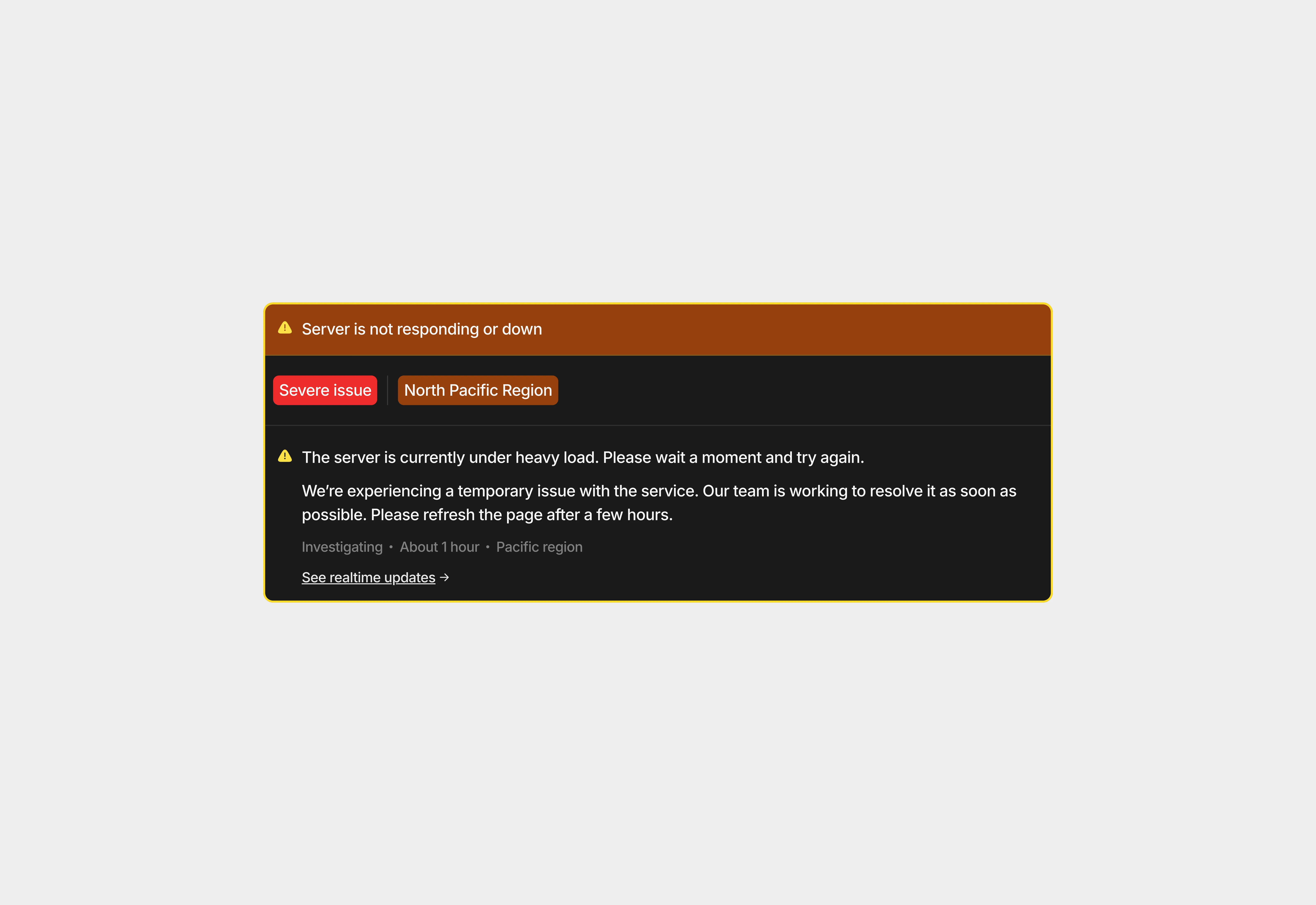 A light background themed website server status displaying UI design.