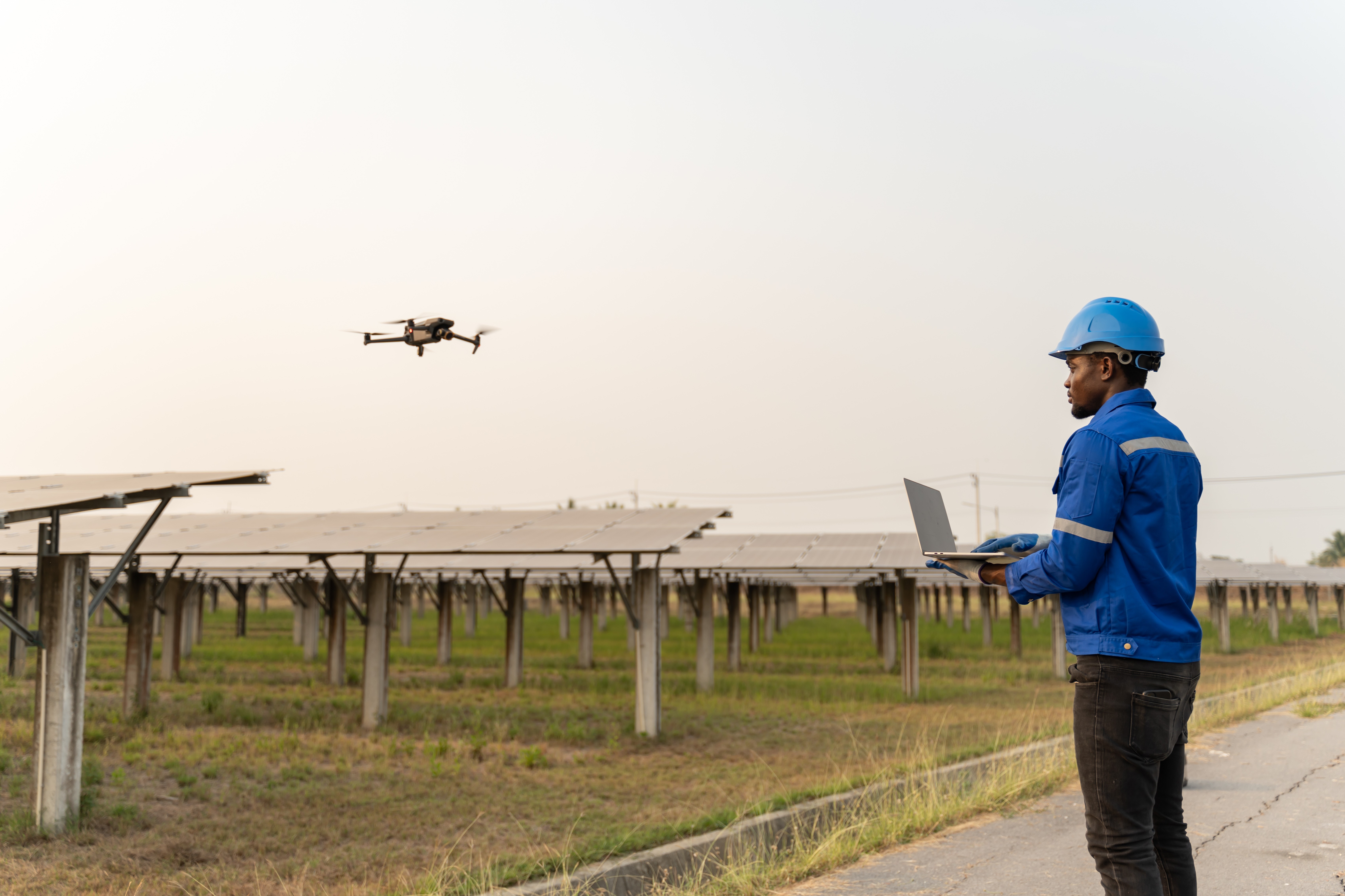 Training technicians fly drones solar farms internal drone teams