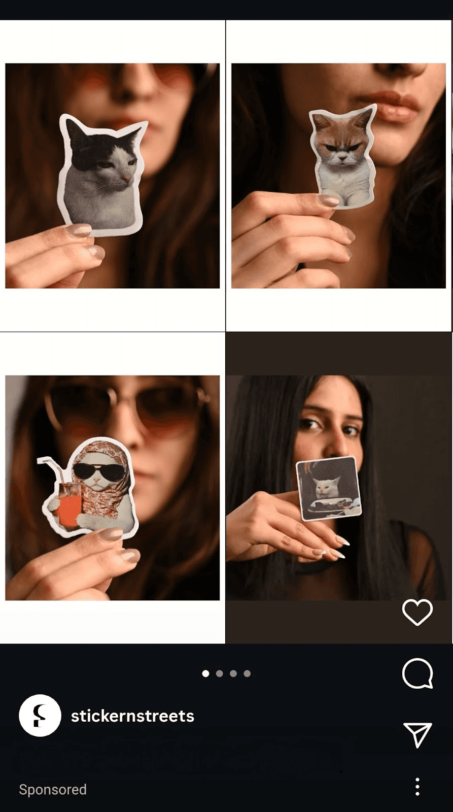 Image ad example screenshot which features women holding cat stickers