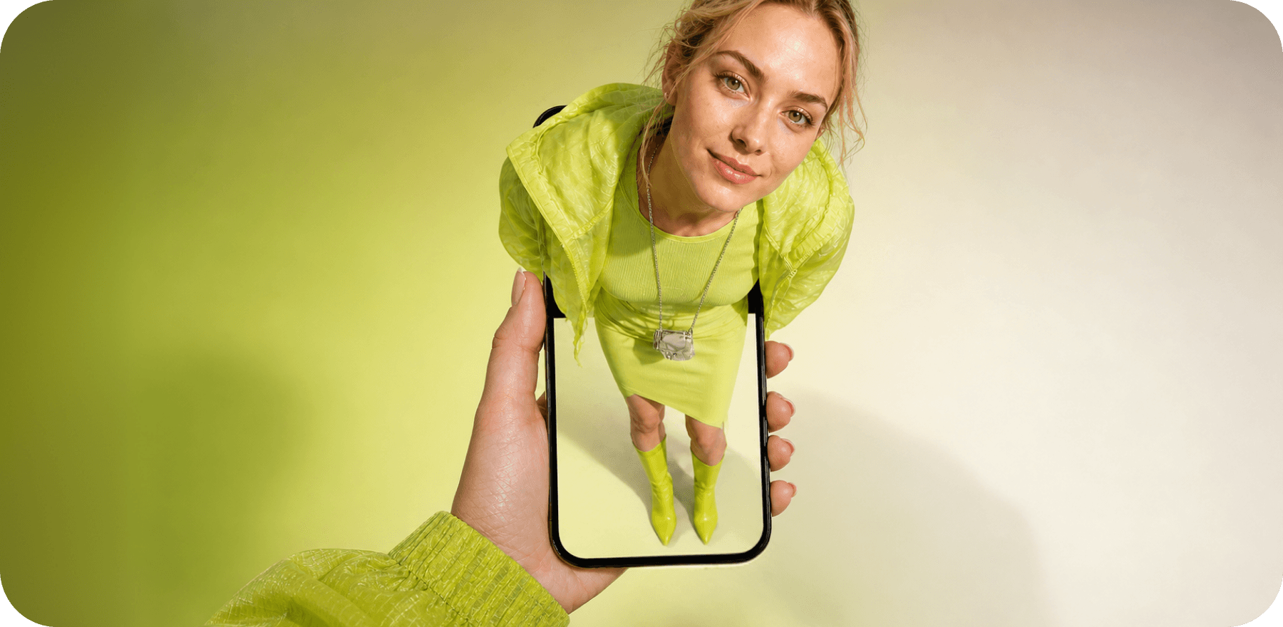 a look stepping out of the phone screen into reality