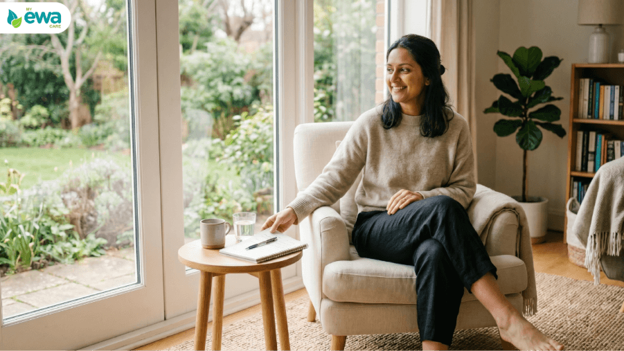 Woman experiencing relief after deciding on a holistic fibroid care plan