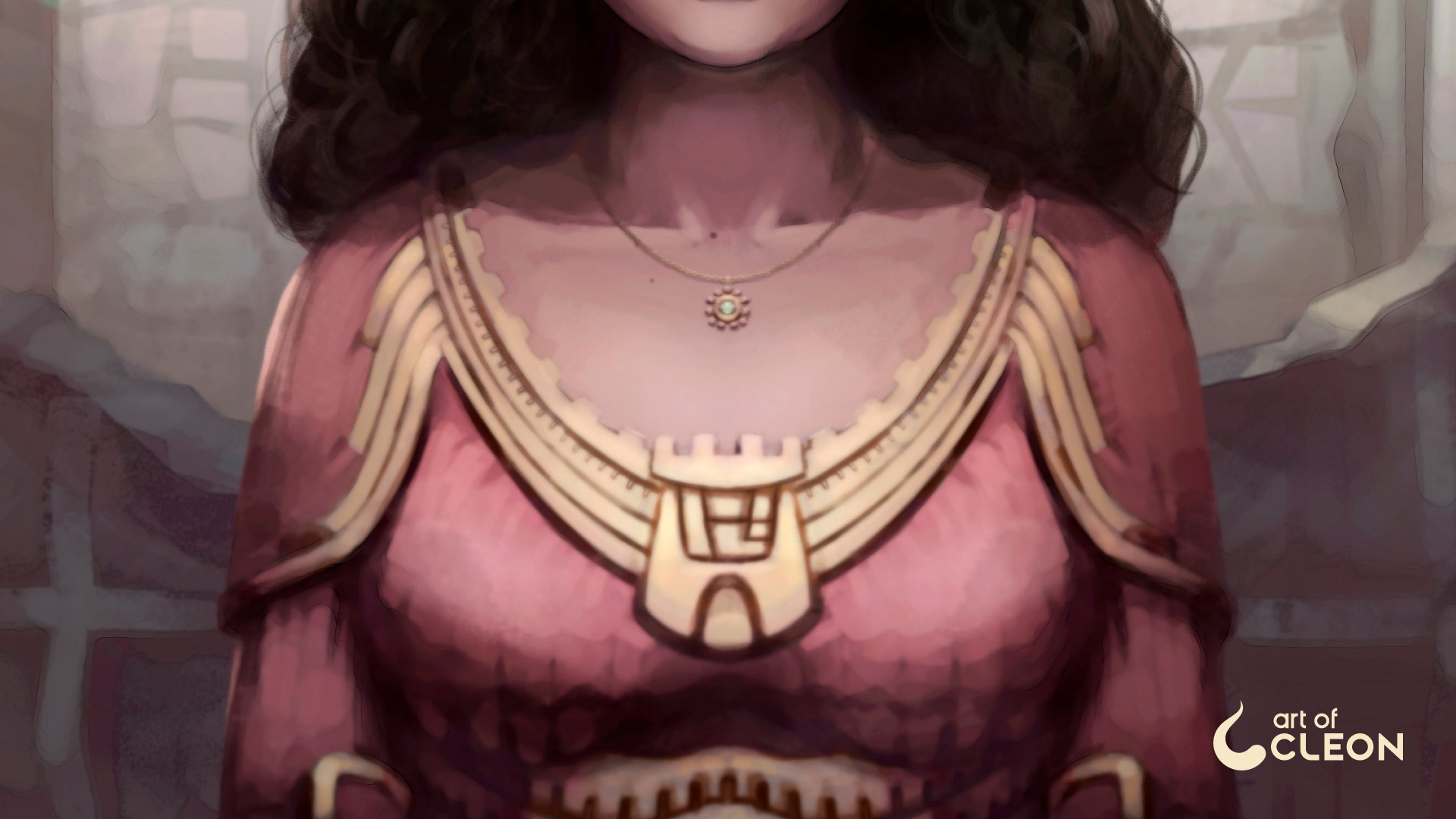 Detail of the battlement shapes repeated through the crown, collar, belt, and stone setting.